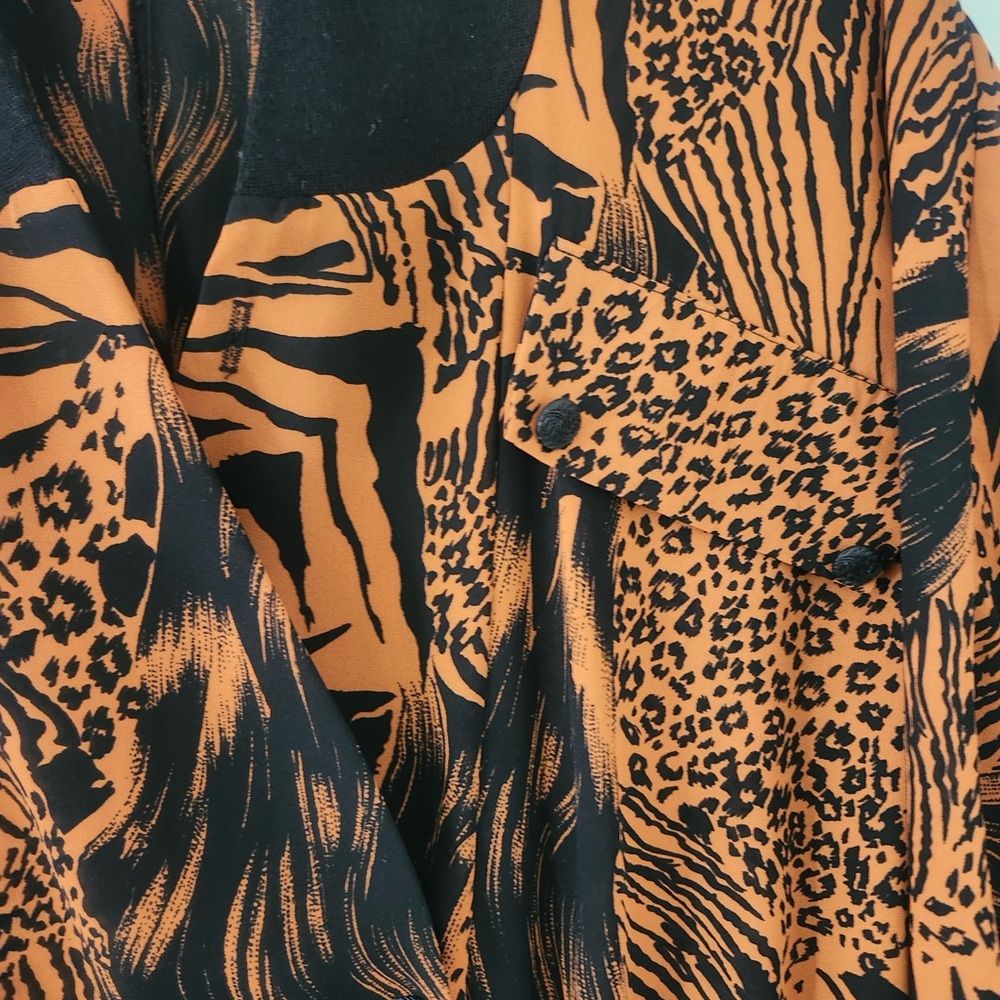Unique Vintage Animal Print Blazer - Black and Orange